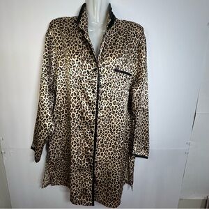 Vintage women’s leopard cheetah print night gown robe pajama sleep shirt w165